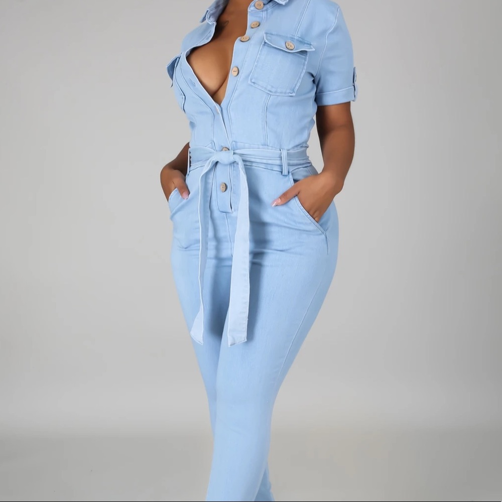 Denim Button Front Jumpsuit